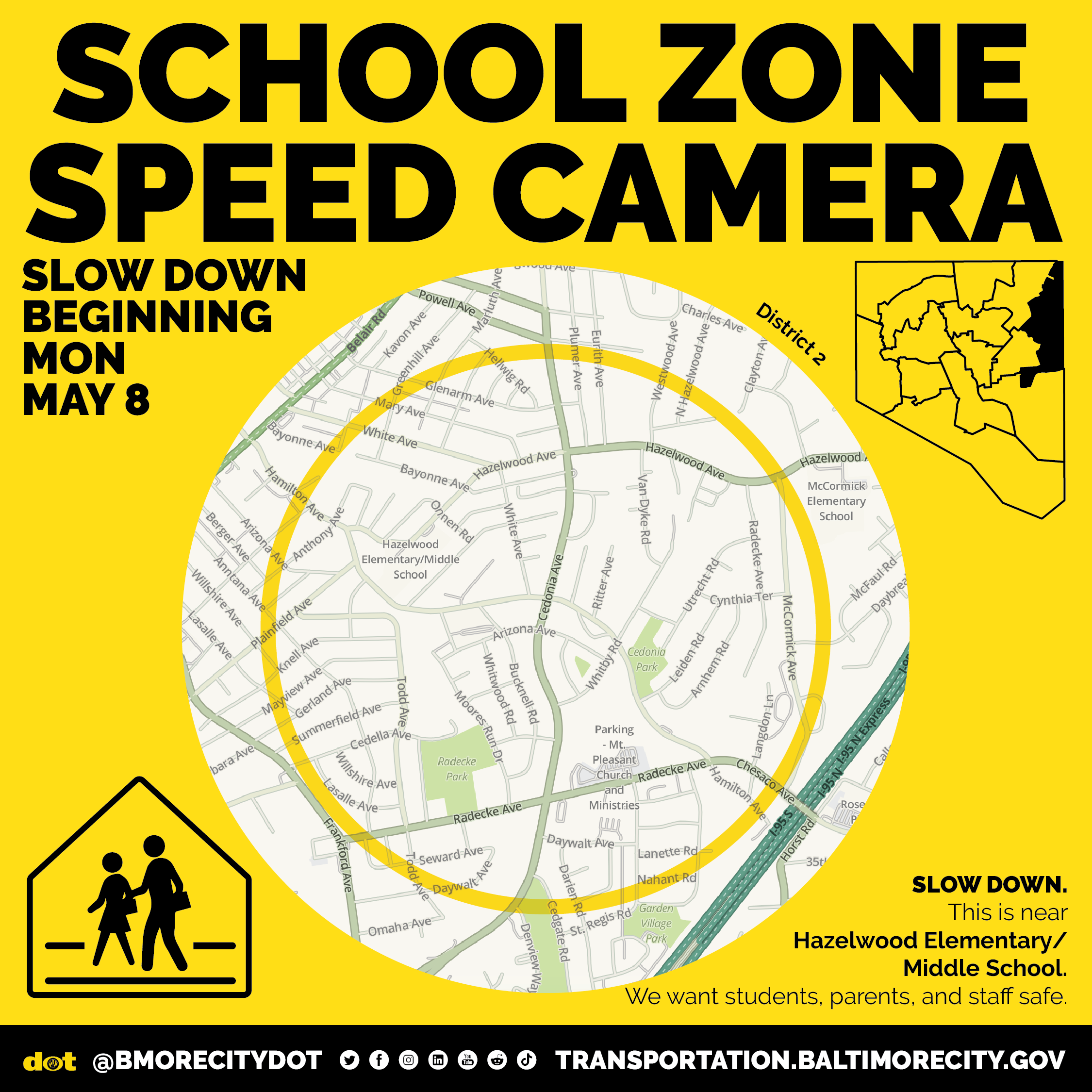 Location map of Cedonia Avenue automated speed enforcement location